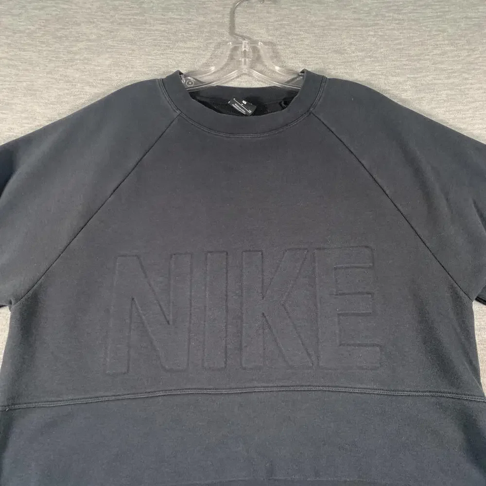 Nike Sweatshirt Womens Small Black Dri-FIT Crewneck Raglan Logo Pullover Cropped